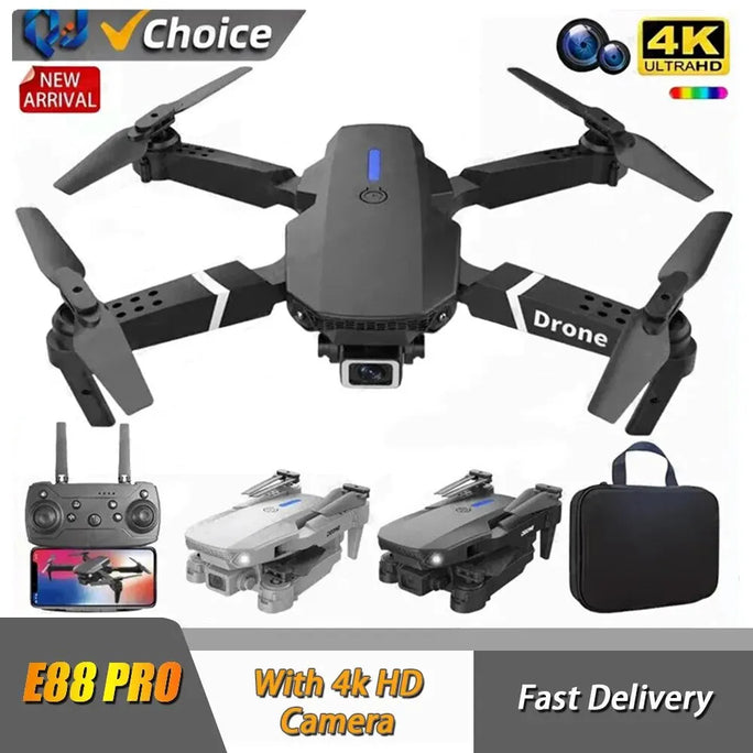 Drone E88Pro RC 4K 1080P Wide Angle HD Camera Foldable Helicopter WIFI FPV Height Hold Gift Toy