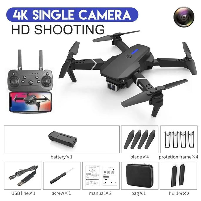 Drone E88Pro RC 4K 1080P Wide Angle HD Camera Foldable Helicopter WIFI FPV Height Hold Gift Toy