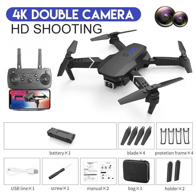 Drone E88Pro RC 4K 1080P Wide Angle HD Camera Foldable Helicopter WIFI FPV Height Hold Gift Toy