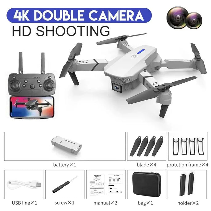 Drone E88Pro RC 4K 1080P Wide Angle HD Camera Foldable Helicopter WIFI FPV Height Hold Gift Toy